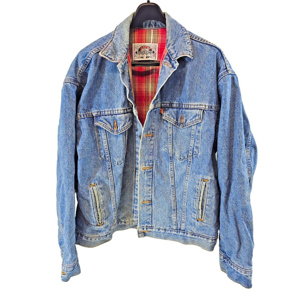 Levi's Vtg Blue Trucker Jacket Lined Four Pocket Men's Size L Made in USA 1990